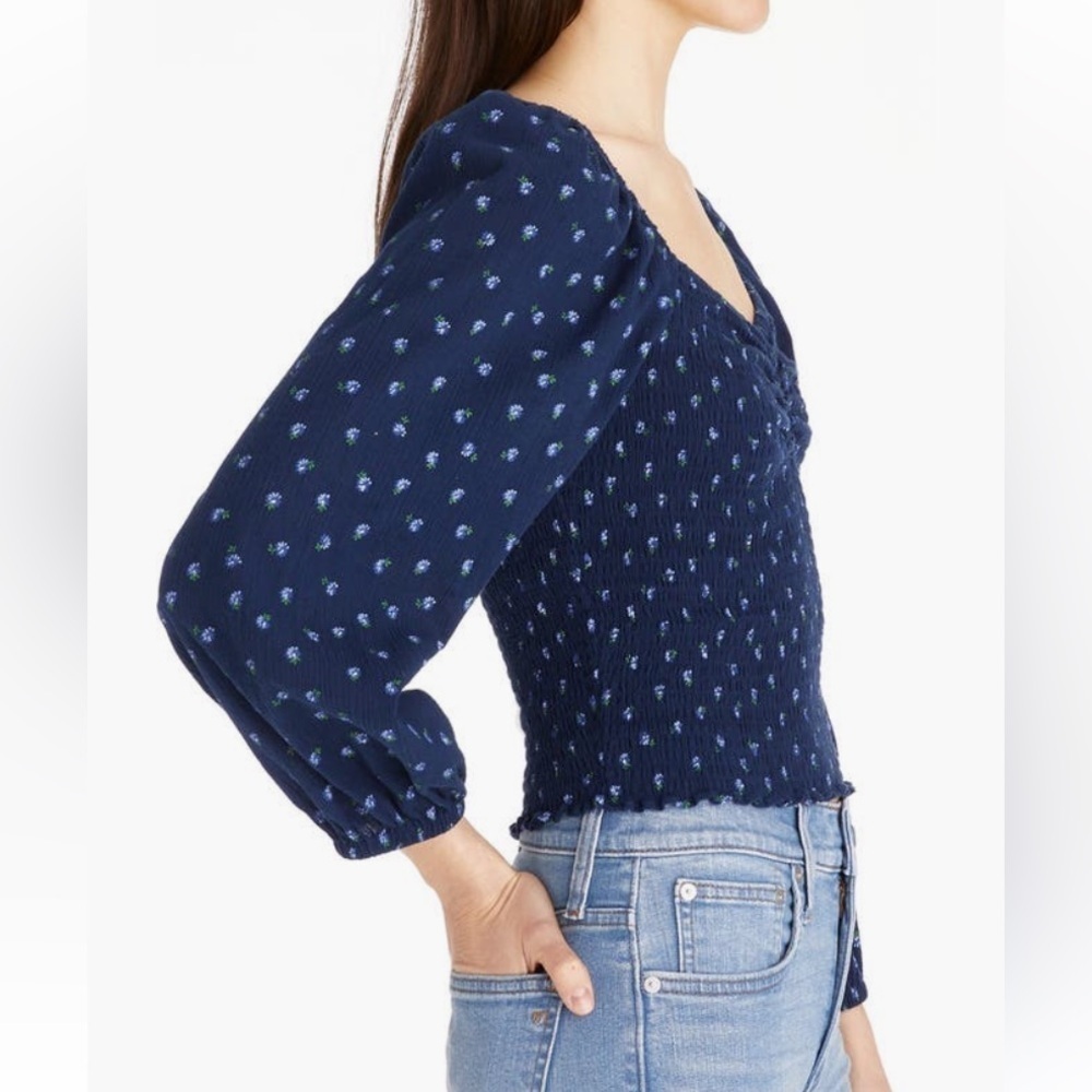 Madewell Lucille Ballon Sleeve Smocked Crop Top, XL